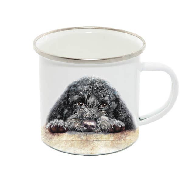 Enamel Mug, Cockapoo/Cavapoo, Arnie BLACK for wholesale by Field and Fur Gifts