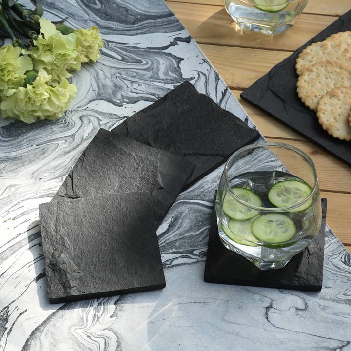 Serein Wellness - Vente Sous-verre - Ensemble de 4 sous-verres ronds et carrés en ardoise noire3