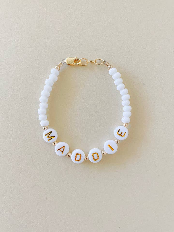Personalized Baby Name Bracelet | 14k Gold-Filled Beads | Hypoallergenic & Handmade in USA for wholesale by LITTLELUNDSCO