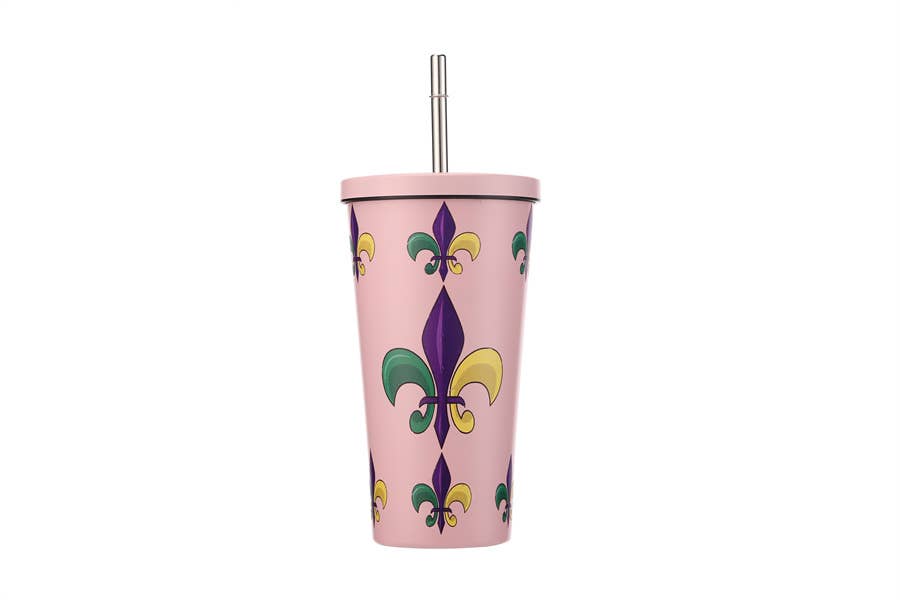 Nima Accessories Inc - Wholesale Insulated Mug/Tumbler - Fleur Di Lis Mardi Gras Printed Tumbler 17oz0