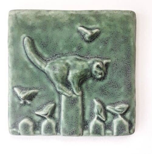 Whistling Frog Tile Inc. – Großhandel Wandfliesen – Kunstfliese „Katze auf Zaun“, ideal als Geschenk für Katzen, Purr Meow8