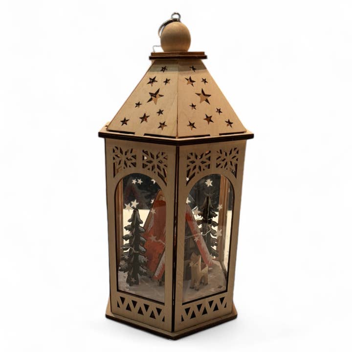 Wooden lantern with 10 LED lights for wholesale by Sereno Marke