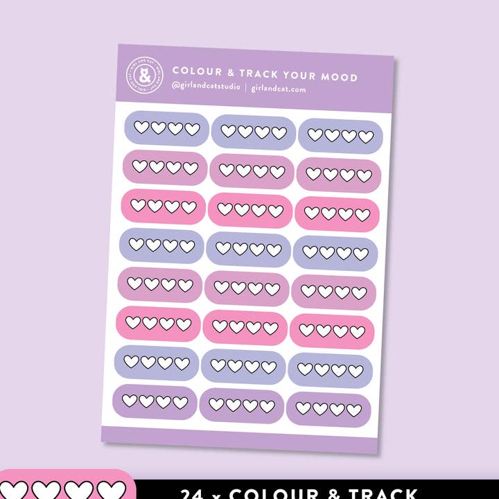 Foglio di Adesivi per Pianificatore del Monitoraggio dell'Umore per la vendita all'ingrosso da parte di Girl and Cat Studio