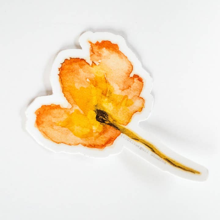 Orange California Poppy Sticker for wholesale by Silvergull Studios