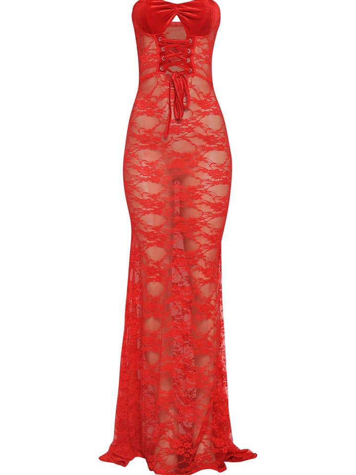 Lace up sheer maxi dress for wholesale by K Too