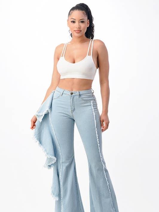 Flare Denim Jeans Med En Side Ruffle för wholesale av Purple Candy Jeans