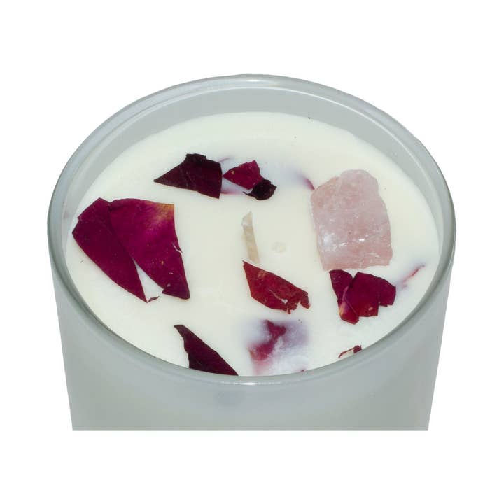 „Rose quartz“ duftlys i glas for engroshandel hos Girl from the Mountain