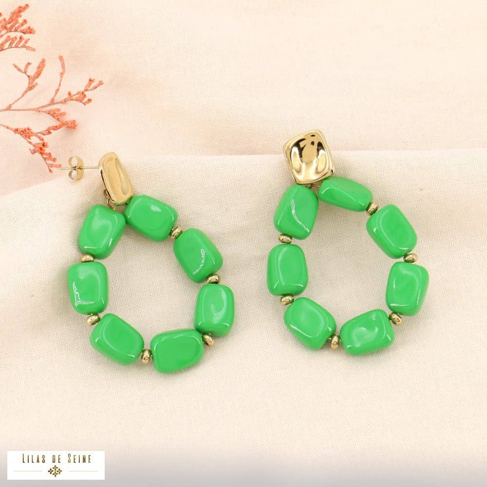 Lilas de Seine - Wholesale Dangle Earrings - Vintage steel drop resin earrings 03240010