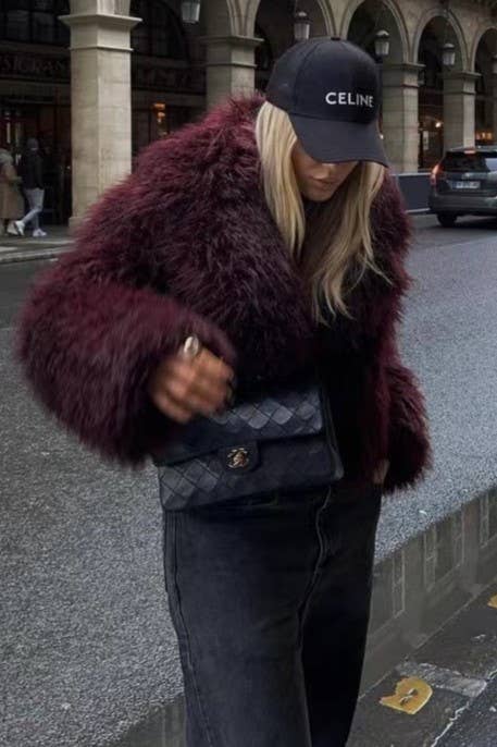 Rosa Clothing - Vente Veste – femme - Veste duveteuse en fausse fourrure à col oversize12