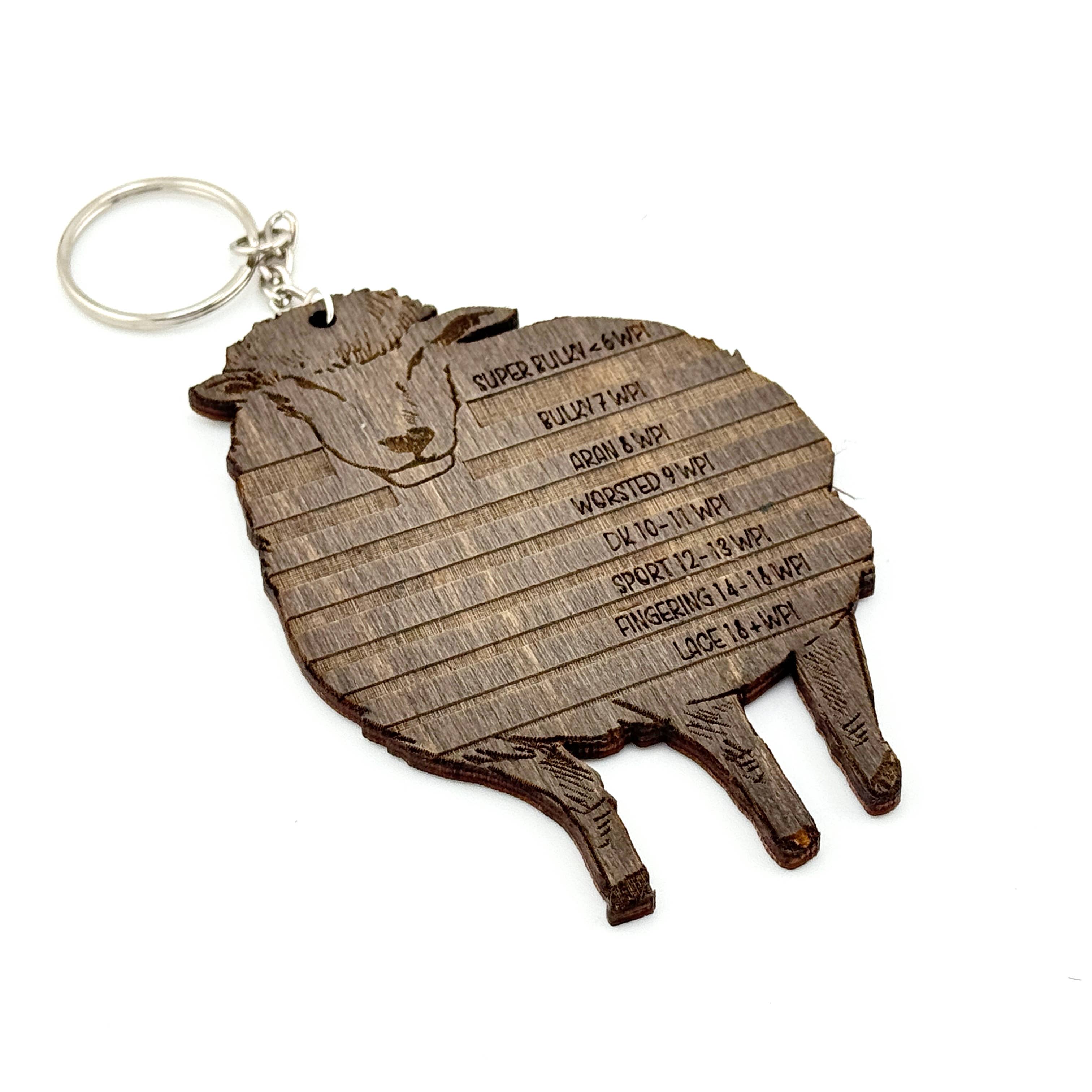 Art by Erica H & Rebel Stitchers - Wholesale Knitting/Crochet Supplies - Sheep Sketch Yarn Weight Gauge Wooden Keychain 2.5 x 3.8"1