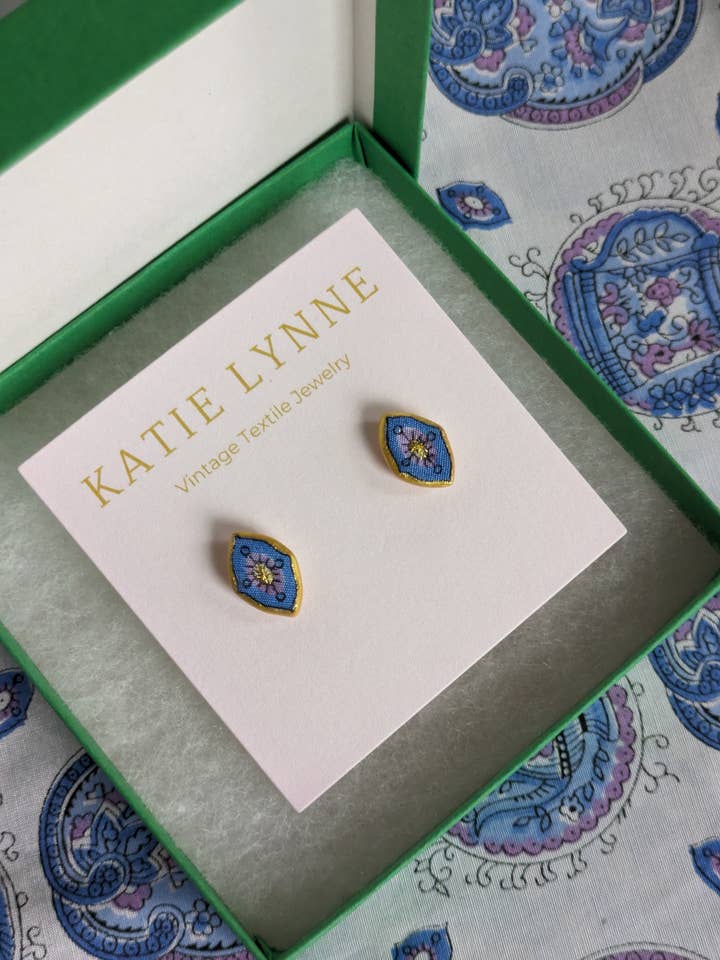 Barbara Stud Earring for wholesale by Katie Lynne - Vintage Textile Jewelry