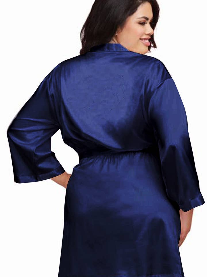 GiftsbyPR - Wholesale Robe - Women's - Navy Blue Silk Satin Robes, Custom Navy Satin Wedding Robes5
