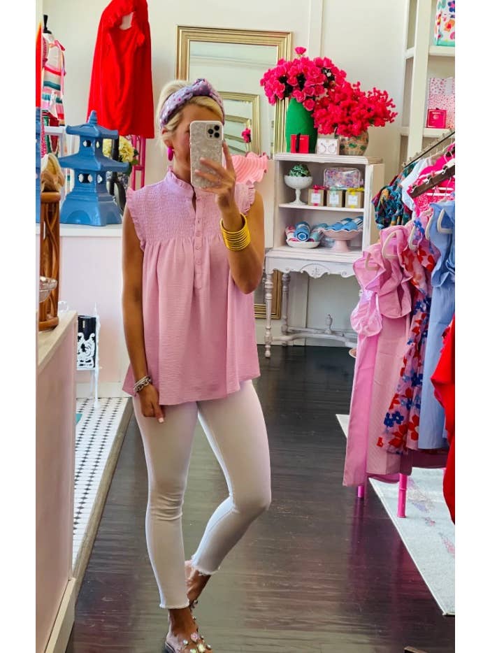 Cezele - Wholesale Tunic - Women's - Ruffle Button Cap Sleeve Tank Top