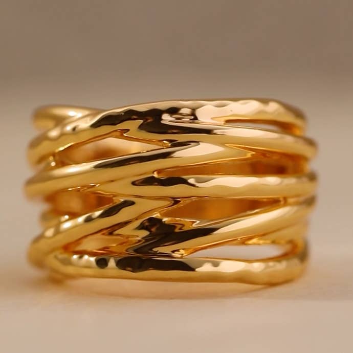 Wavy Molten Ring 18k Gold Plated Sculptural Stacked Ring for wholesale by Gold Lunar