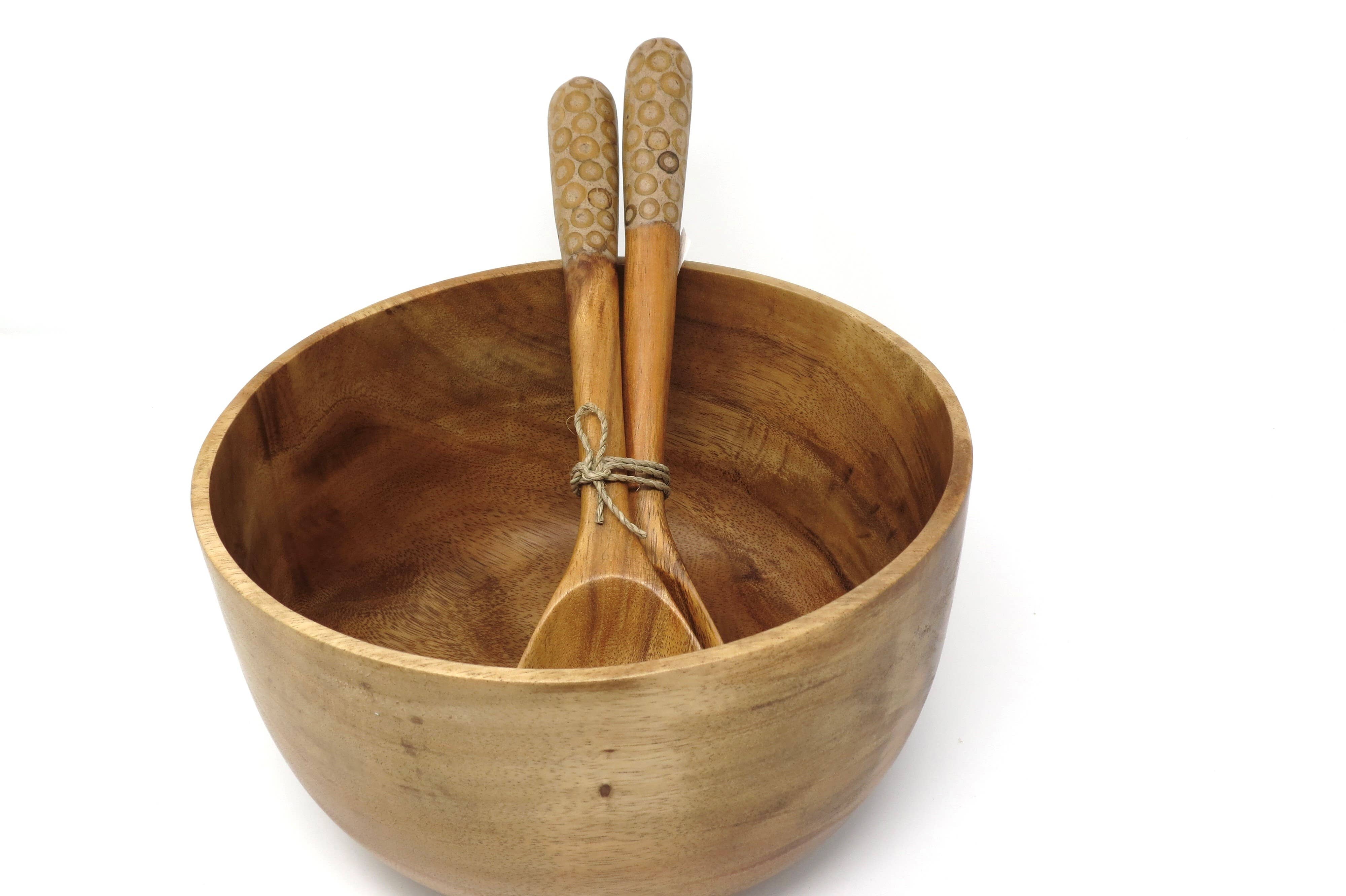 Fair Together - Vendita all'ingrosso Set di posate assortite - Cucchiai per insalata con intarsi in bambù, noce di cocco o cannella11