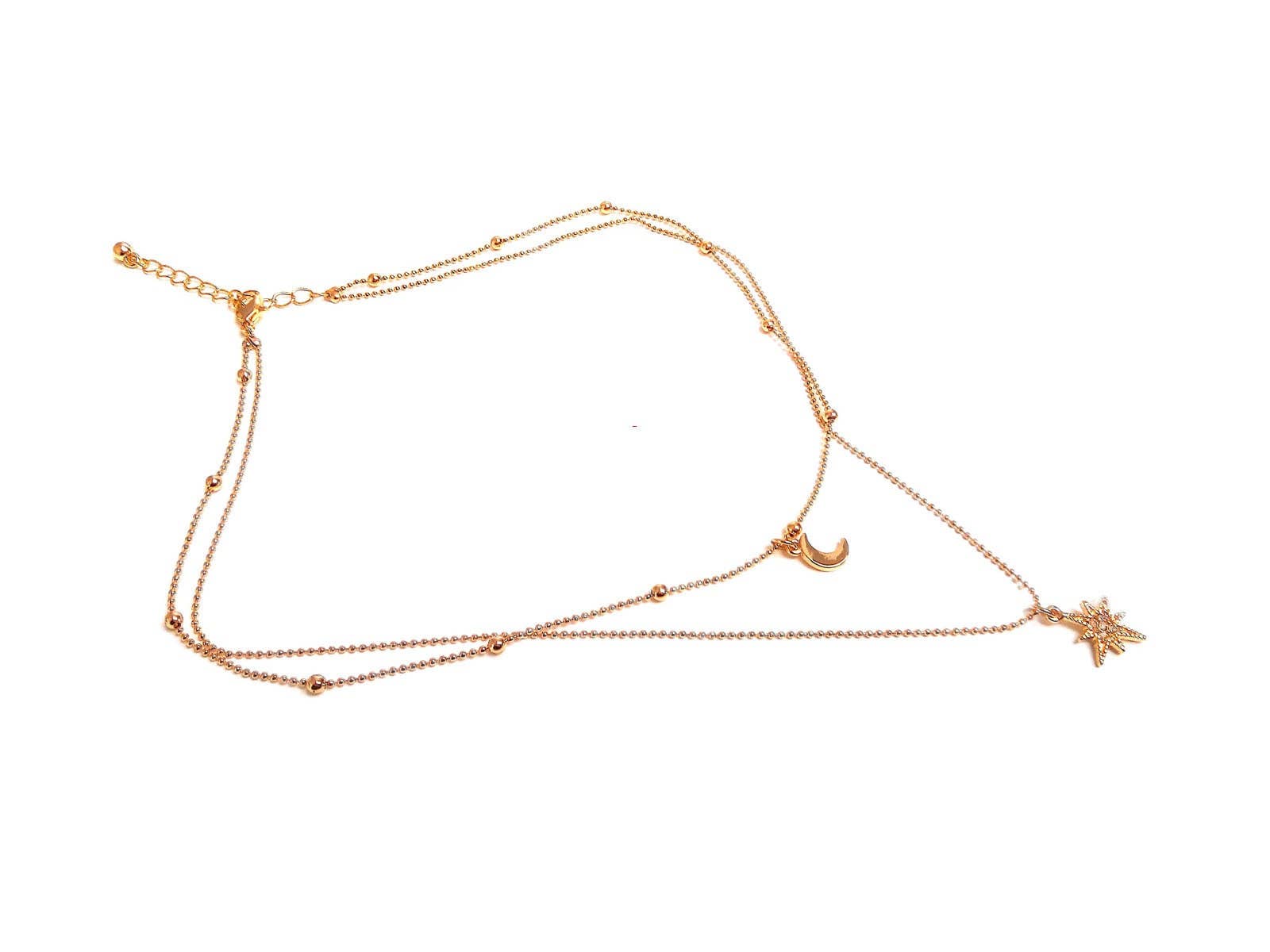 JUL ET FIL – Großhandel Kette mit Anhänger/Charm – Damen Halskette mit dünnen, mehrreihigen Ketten und Anhängern Mond und Polarstern2