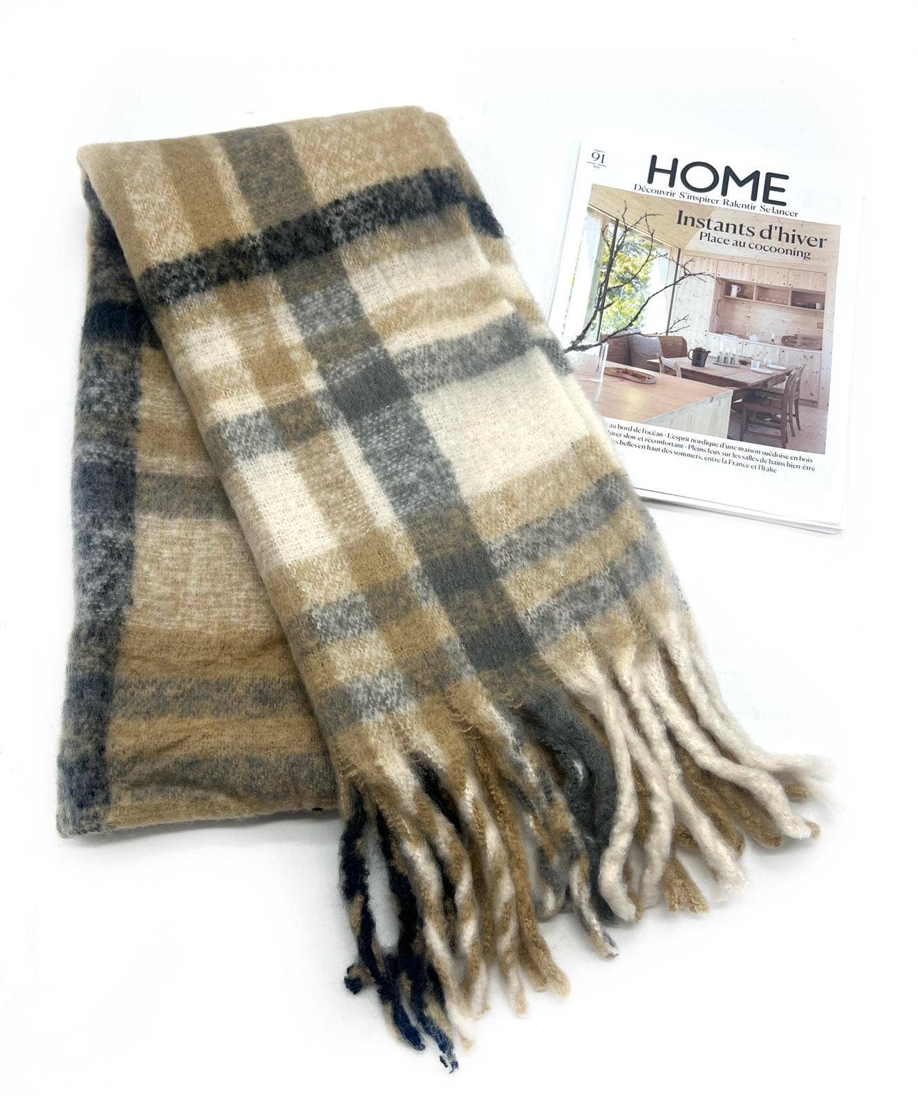 LINETA - Wholesale Scarf - Women's - HH-337 Ultra Soft Scarf with Large Fringe Check Pattern10
