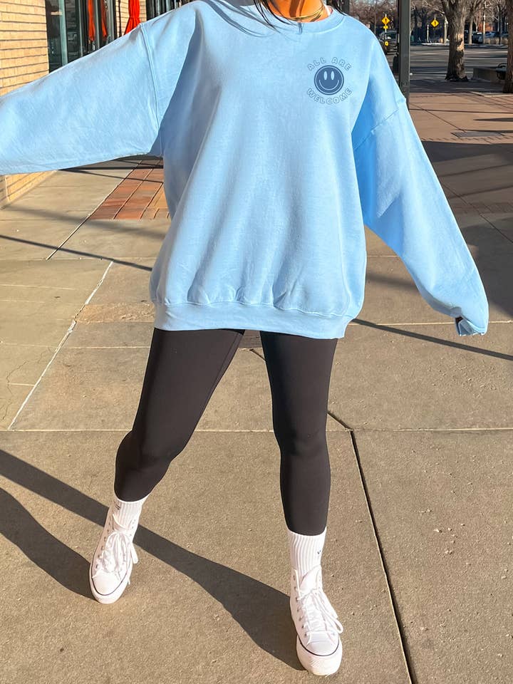 Spirit+Tribe - Vendita all'ingrosso Felpa stampata - Donna - Felpa « God's House » in cotone e poliestere color azzurro chiaro1