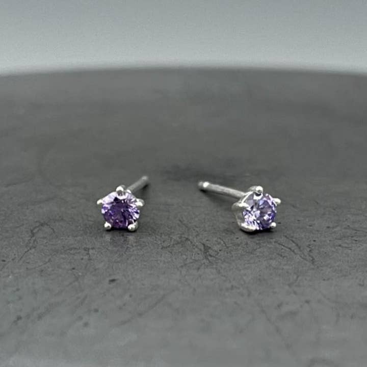 Something Silver - Wholesale Stud/Post Earrings - Silver Round Birthstone Studs2