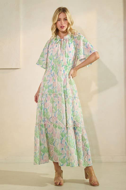 Verde Multi Vestito a balze in pizzo con occhielli MD51574 in vendita all'ingrosso su Faire8