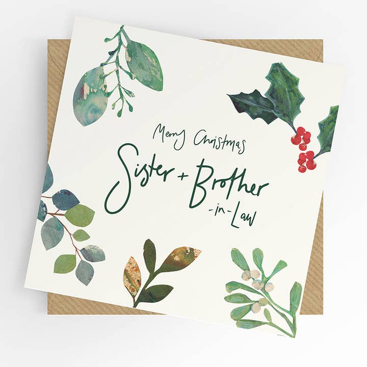 Sister and brother-in-law Christmas card, foliage for wholesale by Under the Willow Tree