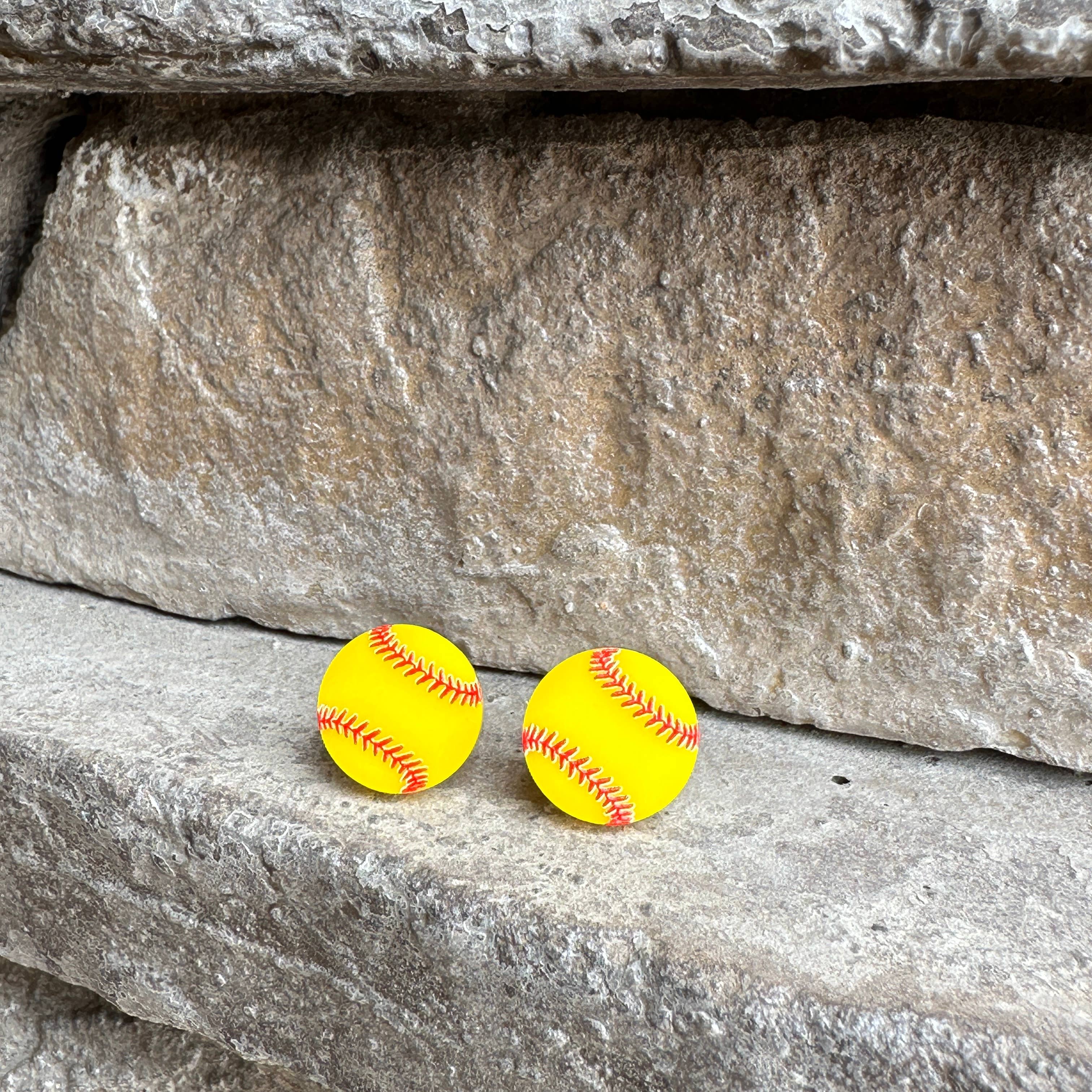 Laser & Color Designs LLC - Wholesale Stud/Post Earrings - Softball Acrylic Stud Earrings, Sports Earrings1