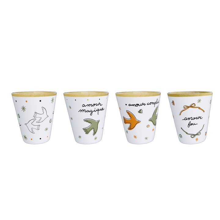 Set of 4 golden love bird tumblers D6.3 H7.2cm for wholesale by Opjet Paris