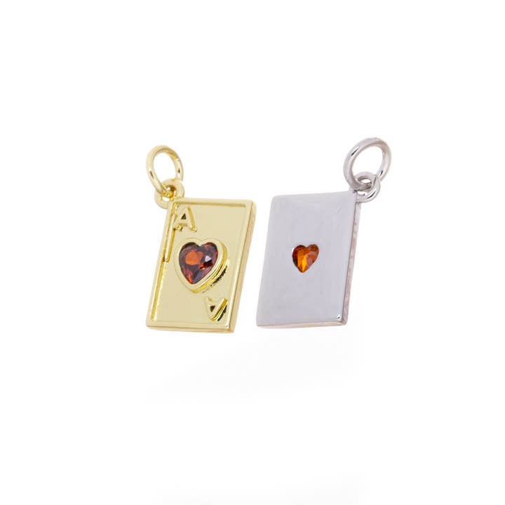 Jewel Pledge - Wholesale Individual Charm/Pendant - CZ Gold & Silver Ace of Hearts Charm for Jewelry, CPG27824