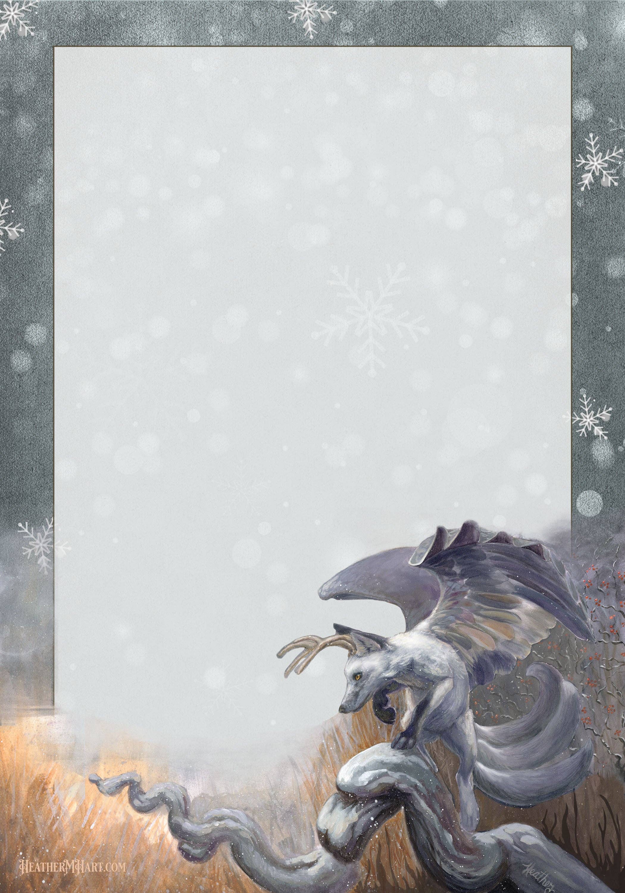 Wings of Fantasy - Wholesale Stationery/Notecard Set - Spirit of Winter Writing Set | Winter Fox Stationery Set |  Wolpteringer Art | Winter Berries | Handmade Wax Seals | Gift for Writer1