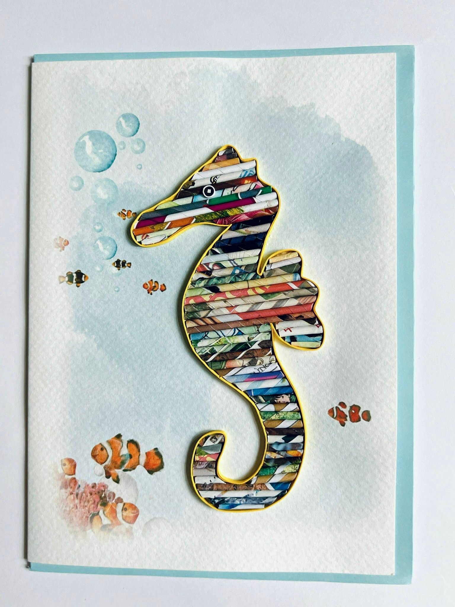 Loving Nature – wholesale Everyday greeting card – Rolled Paper Seahorse Card Handmade from Recycled Magazine10