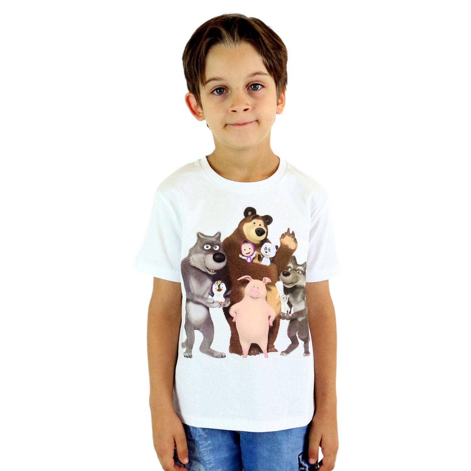 Comfort Clothing INC - Wholesale Screen Printed T-Shirt - Kids - Masha and The Bear Crew Neck Short Sleeve T-Shirt0