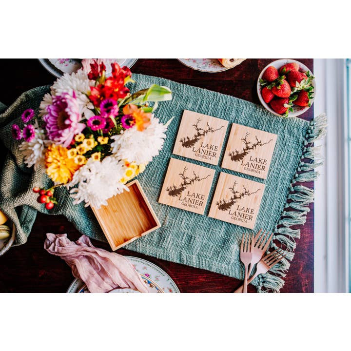 The Lillie Pad - Wholesale Coasters - Custom Lake Map Coasters - Bamboo Coasters Set of 41