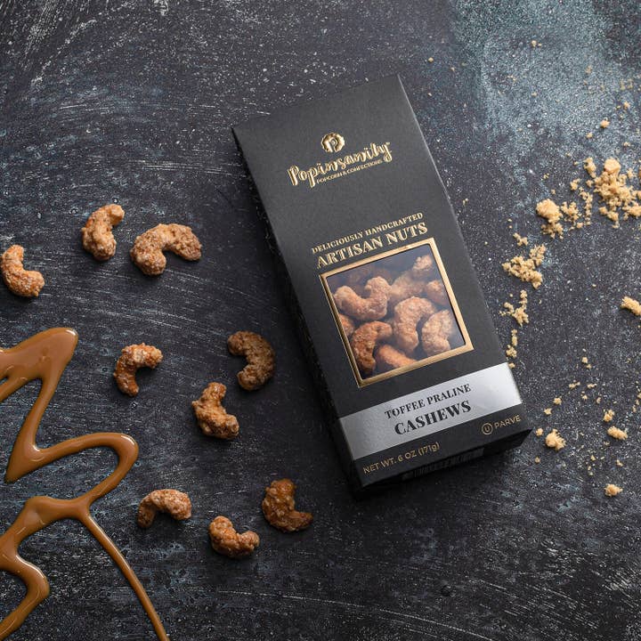 Popinsanity Popcorn & Confections - Wholesale Nuts - Toffee Praline Cashews | Gourmet Candied Nuts Gift | 6oz Box
