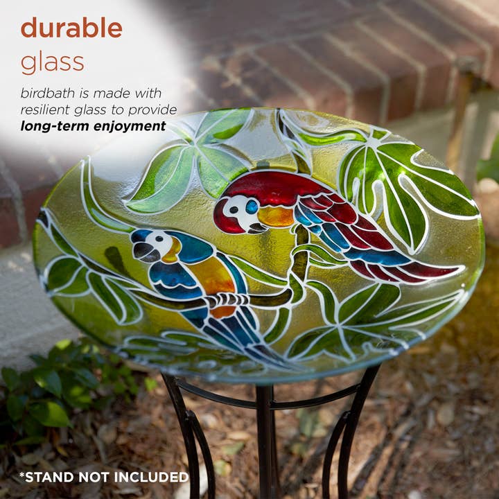 Alpine Corporation - Wholesale Bird Bath - Alpine Corporation 18" Glass Birdbath with Colorful Parrot