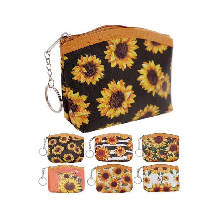 Cap Zone - Wholesale Coin Purse - Women's - Sunflower Zippered Vegan PU Leather Coin Purse