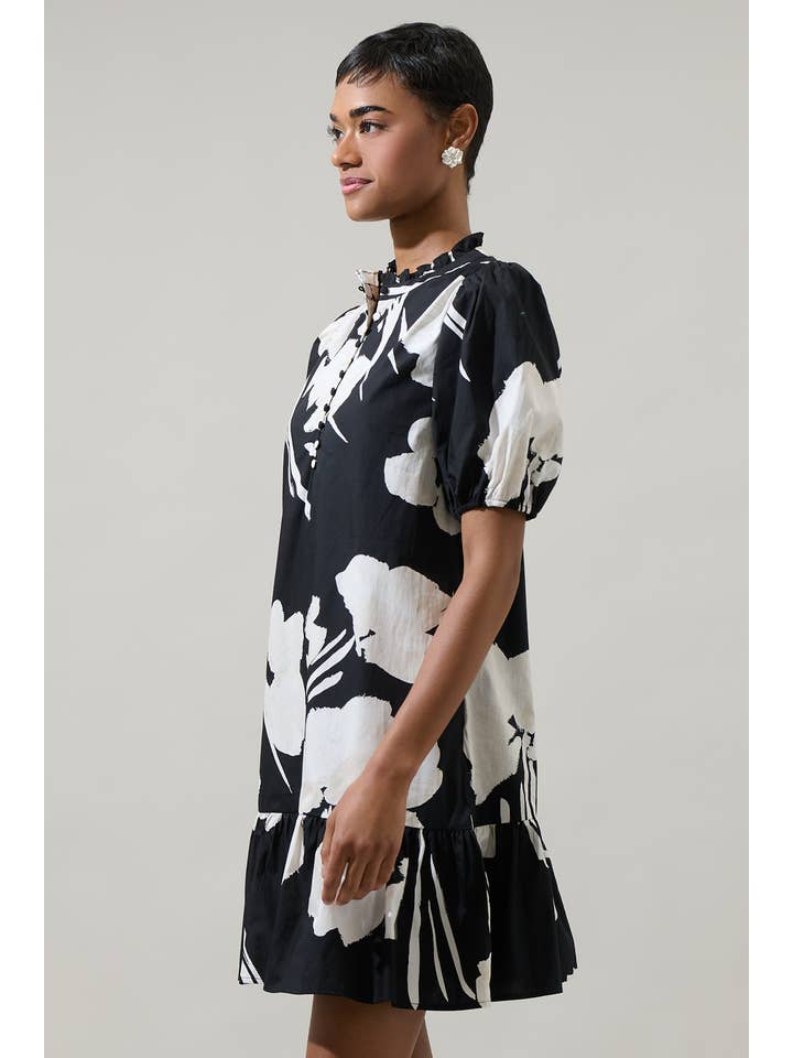 CreamBlack Shadow Floral Minley Shift Mini Dress for wholesale on Faire