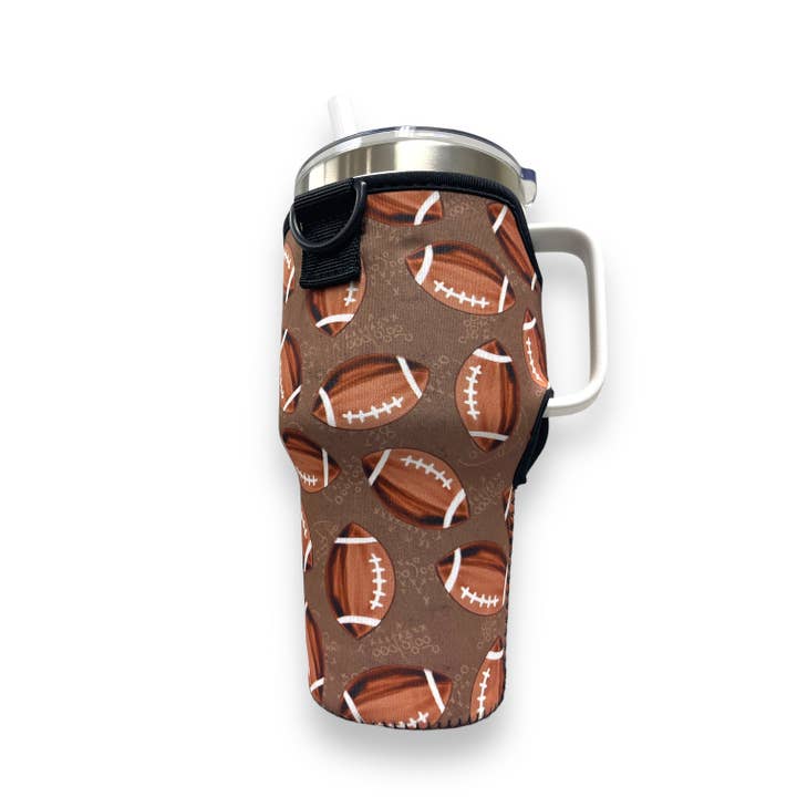 Footballs 25-35oz Tumbler With Handle Sleeve for wholesale by Drink Handlers
