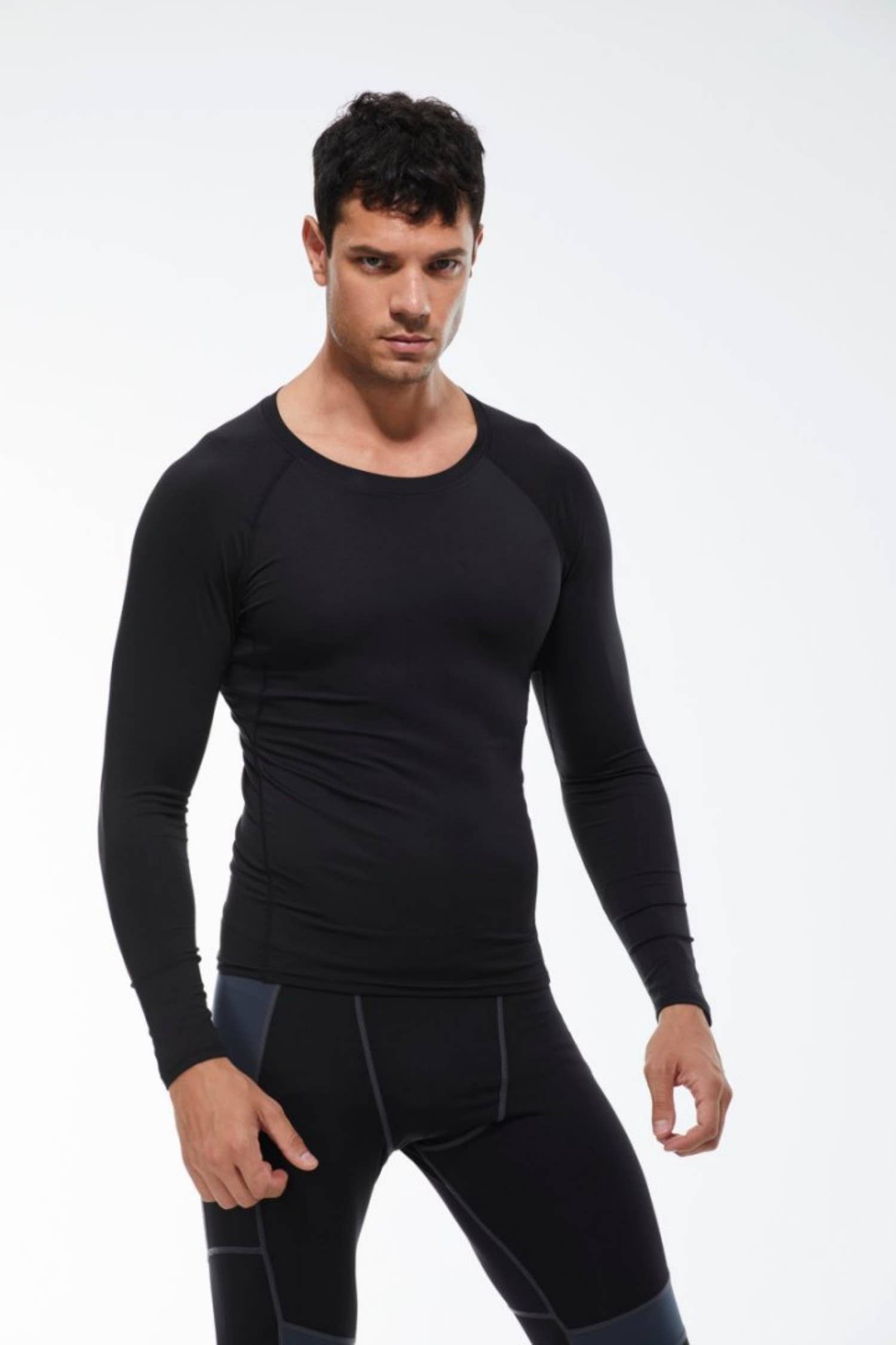 Active by Anna-Kaci - Wholesale Athletic Top - Men's - Men's Long Sleeve Athletic Compression Shirt & Crew Neckline