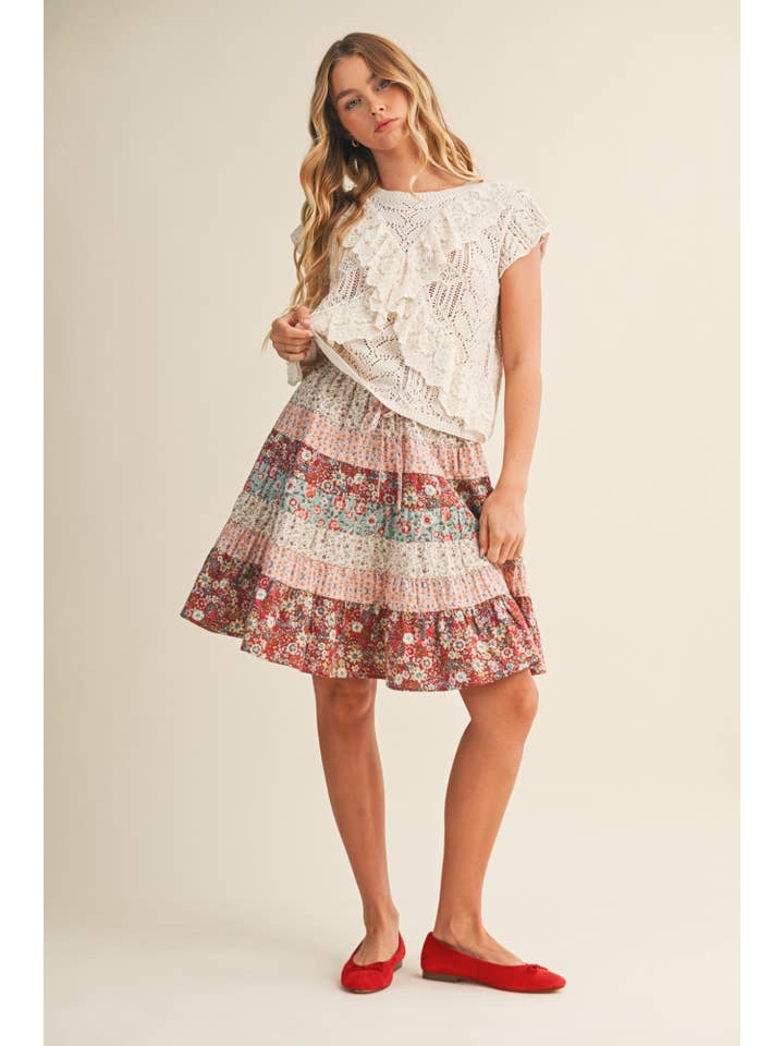 FLOREALE MULTI MINIGONNA A-LINE CON STAMPA MULTIFLORALE MISTA in vendita all'ingrosso su Faire5