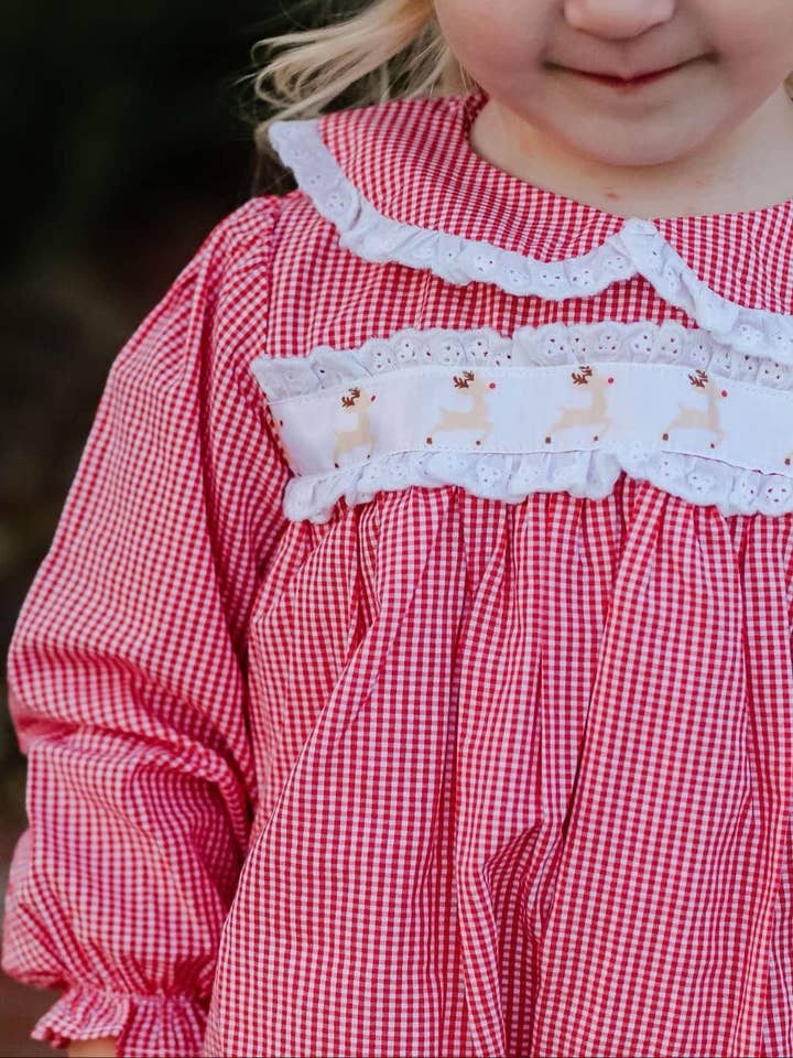 Reindeer Ribbon Girls Classic Bubble for wholesale by The Seaside Proper Children’s Company