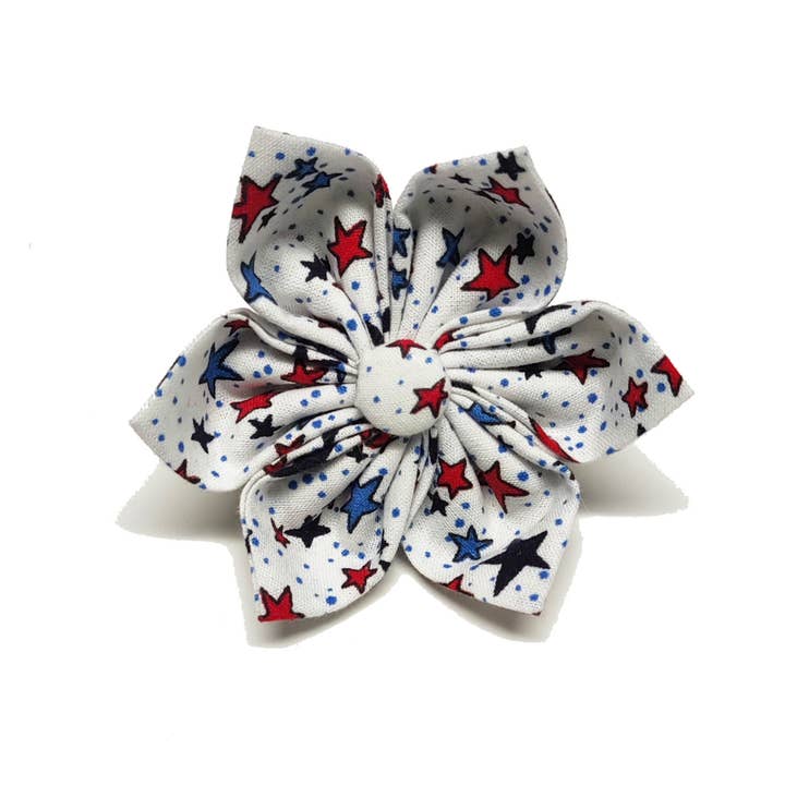 Charlotte's Pet - Wholesale Pet Bow Tie - Dog - White Stars Dog Bow Tie and Collar Flower1