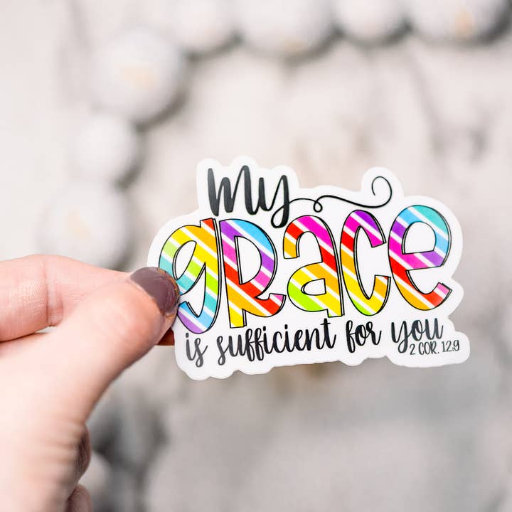 My Grace Is Sufficient, Vinyl Sticker, 3x3 in for wholesale by Savannah and James Co