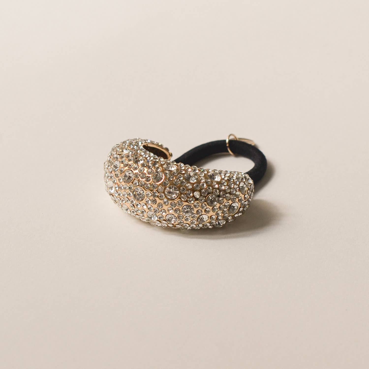 nar'sha - Wholesale Hair Tie - Pave Stone Crescent Metal Cuff Ponytail Hair Tie | Gold3