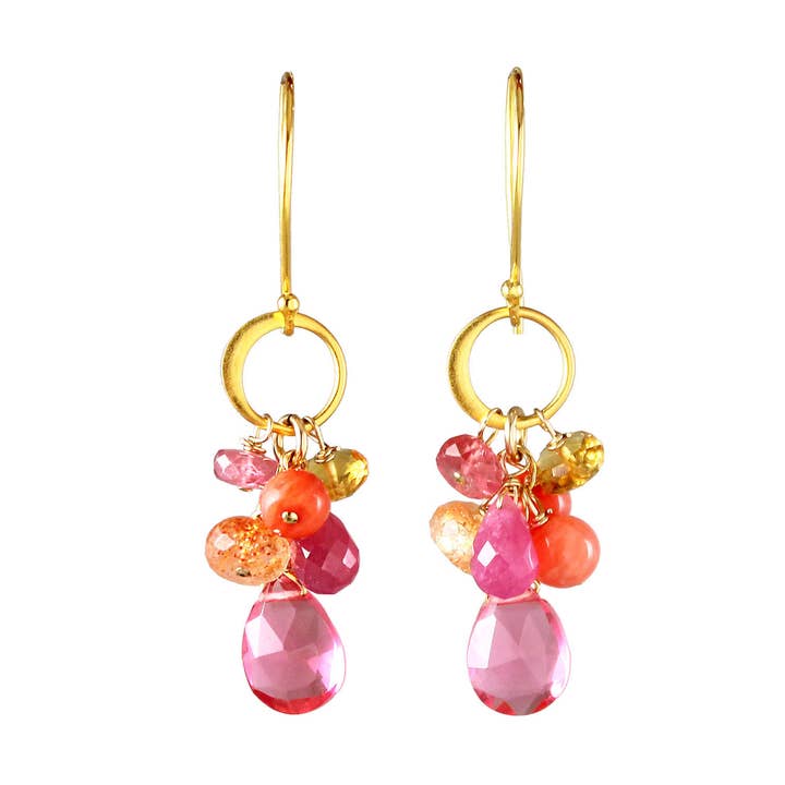 E-4006 RUBELLITE QUARTZ, SUNSTONE, CORAL, CITRINE, SAPPHIRE for wholesale by Alicia Van Fleteren Jewelry Design