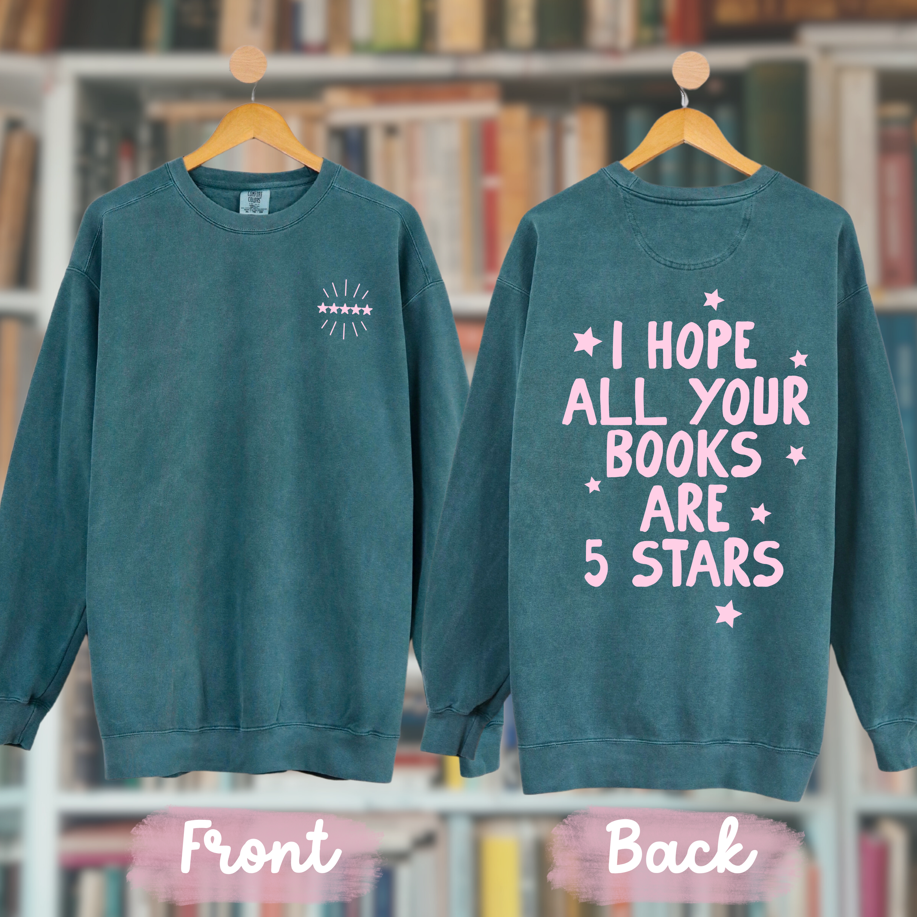 CrescentCatCo - Wholesale Graphic Sweatshirt - Women's - Hope All Your Books Are 5 Star Reads Crewneck Sweatshirt, Trendy Bookish Merch, Booktok Booksta Bookworm Gifts, Minimal Reader Merch9