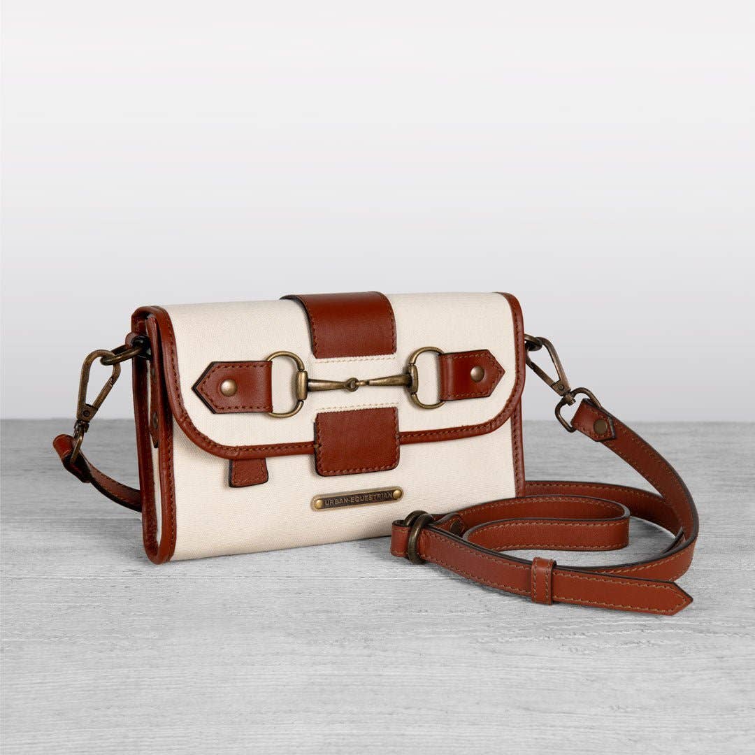 URBAN-EQUESTRIAN - Wholesale Crossbody Bag - Women's - Dalton - Horse Bit Crossbody Luxury Leather Handbag in Cognac on Ivory5