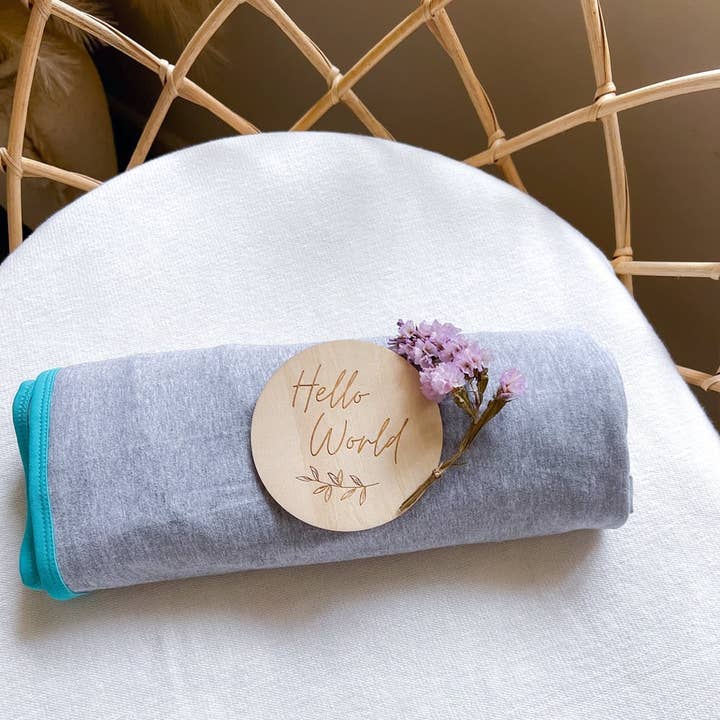 Koala Hugs Newborn Swaddle Blanket Wrap - Cool Grey/Teal for wholesale by BABY LOVES SLEEP