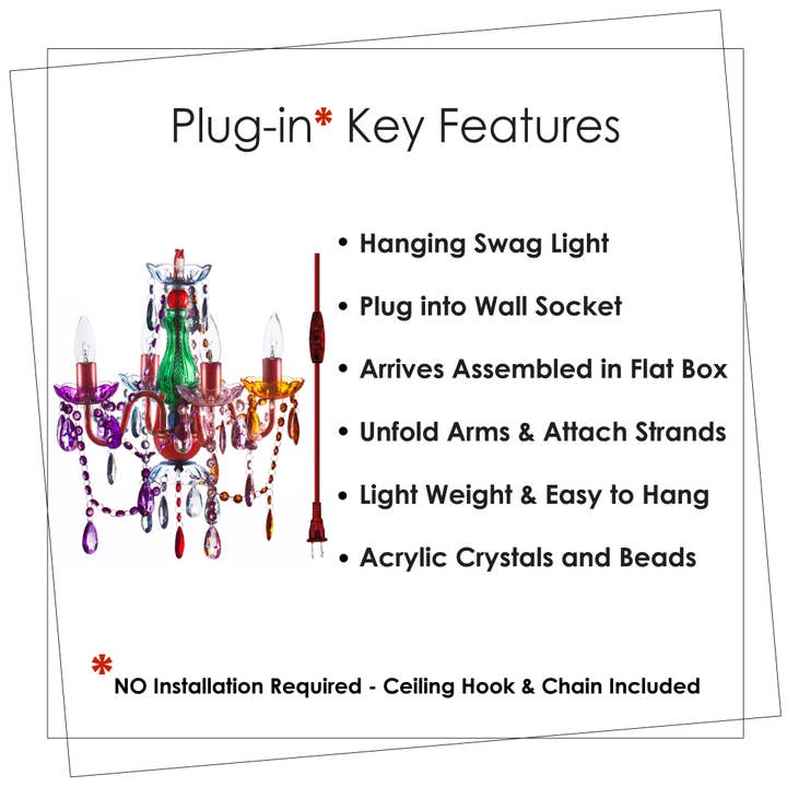 Think Brink - Wholesale Chandelier/Hanging Light - 4 Light Multi Colored Plug-in Chandelier