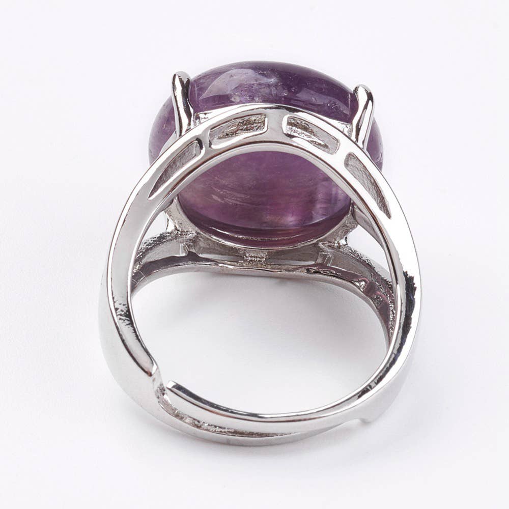 VIE - Vendita all'ingrosso Anelli cocktail/statement - Anello regolabile placcato argento con grande pietra circolare66