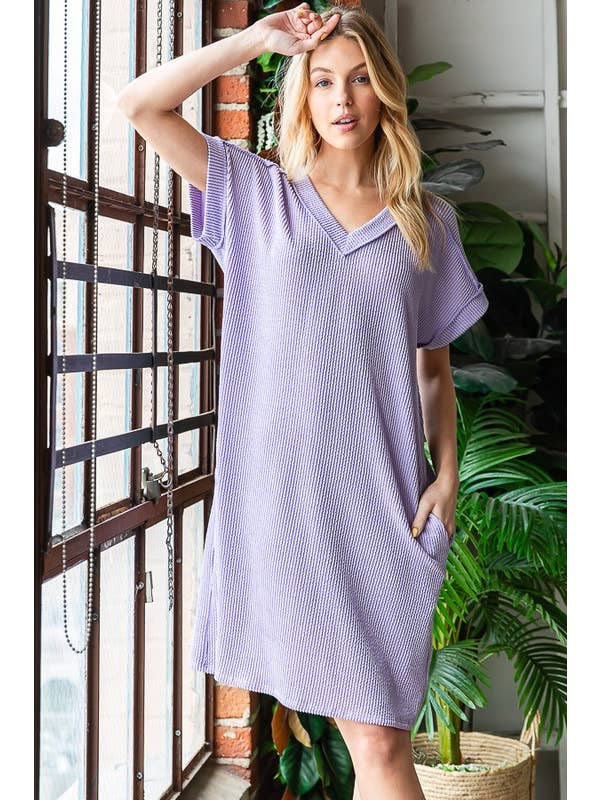 HEIMISH - Wholesale Dress - Women's - ED6846-10 DOLMAN SHORT SLEEVE WITH BAND V NECK SOLID URBAN R